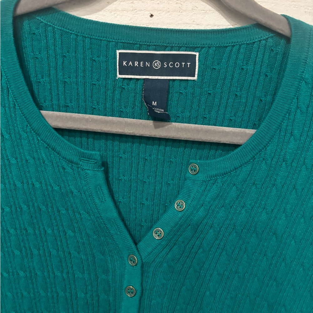 Karen Scott NWT Women's Teal Green Henley 3/4 Sleeve  Sweater in size medium - Picture 3 of 8